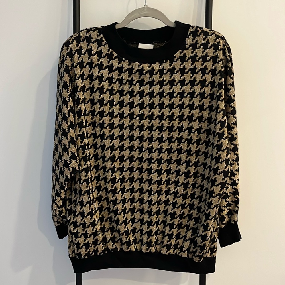 Vintage Loom Wear Sweater Black Metallic Round Neck Women Oversized Size L